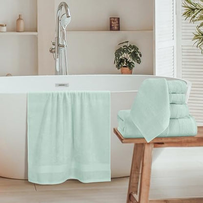 8 Piece Towel Set 100% Ring Spun Cotton, 2 Bath Towels 27x54, 2 Hand Towels 16x28 and 4 Washcloths 13x13 - Ultra Soft Highly Absorbent Machine Washable Hotel Spa Quality - Sea Green - color: Sea Green, size: 8 Piece Towel Set