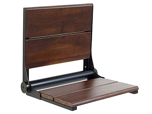 Folding Shower Seat Wall Mounted with Back | 500 lbs Maximum Load Capacity | ADA Compliant Safety Assist Teak Shower Seat for Seniors, Handicapped, and Children | 304 Stainless Steel Frame | 18” x 16” - color: Oil Rubbed Bronze, Walnut, size: 18" x 16"