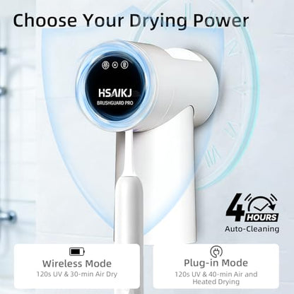 Wall Mounted Toothbrush Holder with Automatic Care Cycle, Heated Air Drying, UV Light Care, Magnetic Cup & Toothpaste Storage (White) - color: White