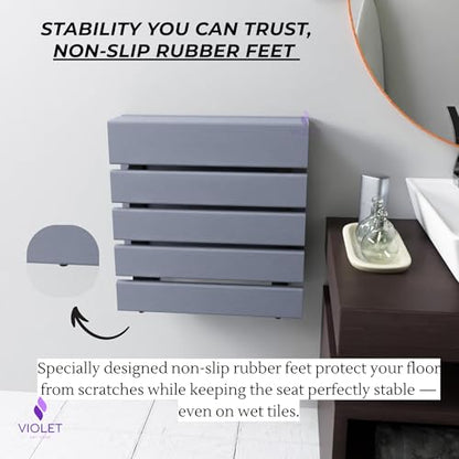 Folding Wall Mounted Teak Wood Shower Seat with Backrest, Water Resistant Foldable Bathroom Stool with Legs, Premium Materials Handmade Shoe Changing Bench, Space Saving and Super Safe Chair (Gray) - color: Gray