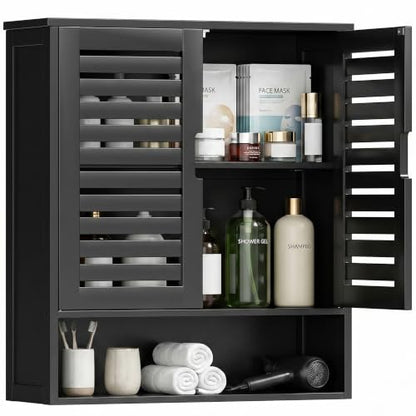 SMIBUY Bathroom Cabinet Wall Mounted, Bamboo Over-The-Toilet Storage Organizer, Space Saver Medicine Cabinet with 2 Door and Adjustable Shelves (Black) - color: Black