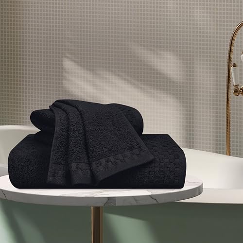 MyOwn Ultra Soft 3 Pack Cotton Towel Set, Contains a Bath Towels 28x55 inch, a Hand Towels 16x24 inch & a Wash Coths 12x12 inch, Ideal Everyday use, Compact & Lightweight - Black - color: Black, size: 3 Pack Set