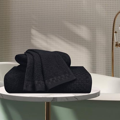 MyOwn Ultra Soft 3 Pack Cotton Towel Set, Contains a Bath Towels 28x55 inch, a Hand Towels 16x24 inch & a Wash Coths 12x12 inch, Ideal Everyday use, Compact & Lightweight - Black - color: Black, size: 3 Pack Set