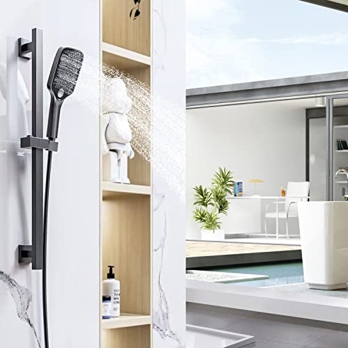 Bathroom Shower Slide Bar, Adjustable Handheld Shower Holder Wall Mount Shower Bar Stainless Steel, Matte Black Square Slide Bar - color: Matte Black