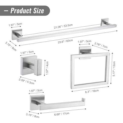 YACVCL Towel Bar Set, 10 Pieces Bathroom Hardware Set Brushed Nickel Bathroom Accessories, SUS304 Stainless Steel Towel Racks Holder Set Wall Mounted 23.6 Inch - color: Brushed Nickel, size: 10 Pieces