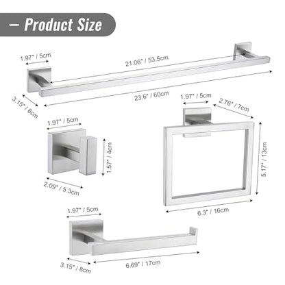 YACVCL Towel Bar Set, 10 Pieces Bathroom Hardware Set Brushed Nickel Bathroom Accessories, SUS304 Stainless Steel Towel Racks Holder Set Wall Mounted 23.6 Inch - color: Brushed Nickel, size: 10 Pieces