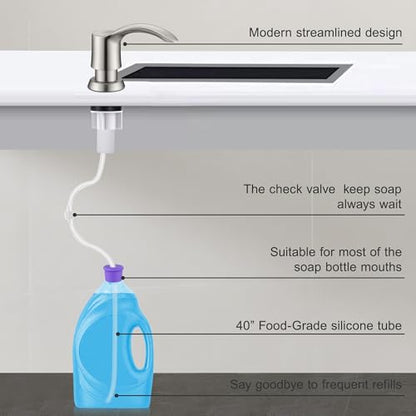 Kitchen Sink Soap Dispenser - Brushed Nickel, G080BN-G | Sink Soap Dispenser Pump with 40" Silicone Soap Dispenser Extension Tube, Say Goodbye to Frequent Refills - color: Brushed Nickel, size: with Hose