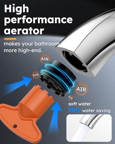 WOWOW Single Handle Bathroom Faucet 1 Hole High Arc Bathroom Basin Faucet Chrome with Pop Up Drain, Solid Brass Commercial Bathroom Sink Faucet Basin Vanity Sink (Patented Product) - color: Chrome