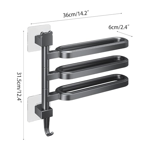 Bath Double Towel Bars, Portable Arms Swivel Towel Rack Wall Mounted Towel Holder for Bathroom Kitchen - color: Elegant Black - Three-bar