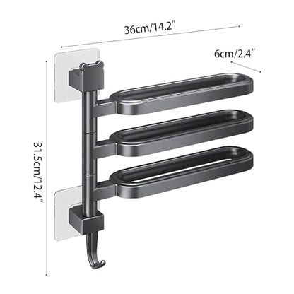 Bath Double Towel Bars, Portable Arms Swivel Towel Rack Wall Mounted Towel Holder for Bathroom Kitchen - color: Elegant Black - Three-bar