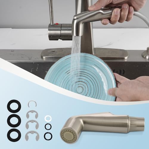 Hygie Rinse Universal Fit Kitchen Sink Spray Attachment, Brushed Nickel | NSF/ANSI/CAN 372 Certified, Kitchen Sink Side Sprayer Head Compatible with Delta, Moen, Kohler and OEM Brands Spray Head - color: Brushed Nickel, style: Nozzle Head Only