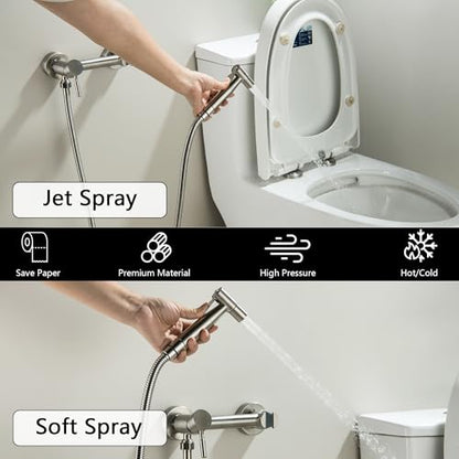 Warm Water Bidet Sprayer for Toilet with Hot and Cold Mixing Valve, Stainless Steel Wall Mount Round Handheld Bidet Attachment Set, Brush Nickel - color: Brushed Nickel