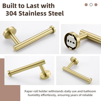 Toilet Paper Holder, Brushed Gold, 304 Stainless Steel | Right-Open Arm, Easy Roll Replacement, Raised End Guard, Fits Regular, Large & Mega Rolls, Small Bathroom & Half Bath Use - color: Brushed Gold