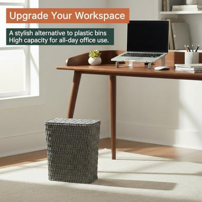 Coeusy 3 Gallon Paper Rope Bathroom Trash Can,Small Wicker Trash Cans with Lid and Liner,Woven Rattan Narrow Waste Basket for Bedroom,Office,Grey - color: Grey