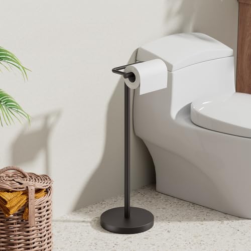 Matte Black Freestanding Toilet Paper Holder Stand Free Standing | SUS 304 Stainless Steel Tissue Rack with Pivoting Arm & Weighted Base for Bathroom - color: Matte Black