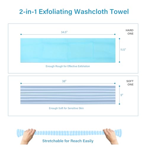 Yiclick 2PCS Exfoliating Washcloth Towel - Exfoliating Body Scrubber Exfoliator, Loofah Sponge Wash Cloth, Korean & Japanse & African Net Sponge Rag - Back Scrubber Washer (Blue) - color: Blue