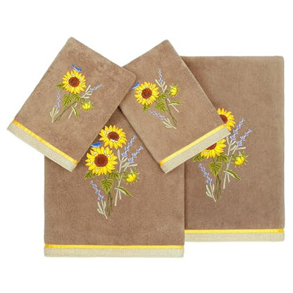 Jubilant 4-Piece Premium Towel Set, Vibrant Floral Applique, Luxurious Turkish Cotton, Soft & Durable, Elegant Bath Ensemble, 2 Bath 2 Hand Towels, Cocoa - color: Cocoa, size: 2 Pcs Bath 2 Pcs Hand Towel