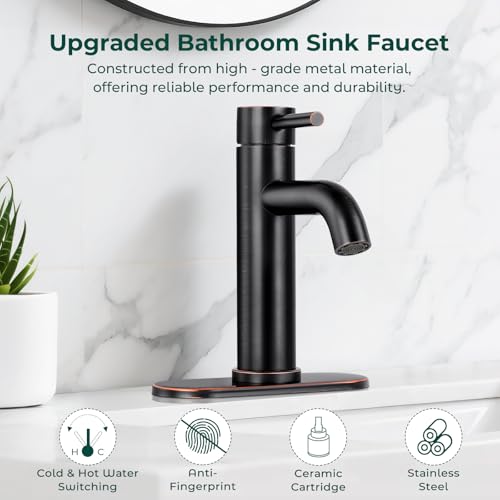 Bathroom Faucet, Single Handle Vanity Sink Faucet, Oil Rubbed Bronze | ORB, for 1/3-Hole, Stainless Steel, Ceramic Cartridge, Pop-Up Drain, Deck Plate, For Vanity Powder Laundry - color: Oil Rubbed Bronze