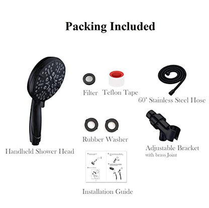 Matt Black Shower Head with Handheld Spray High Pressure-Multifunction Strong Flow Rain Massage Showerhead with Extra long Hose and Adjustable Overhead Holder – La Mejor Regaderas Modernas Para Ducha - color: Matte Black, style: 5 Modes