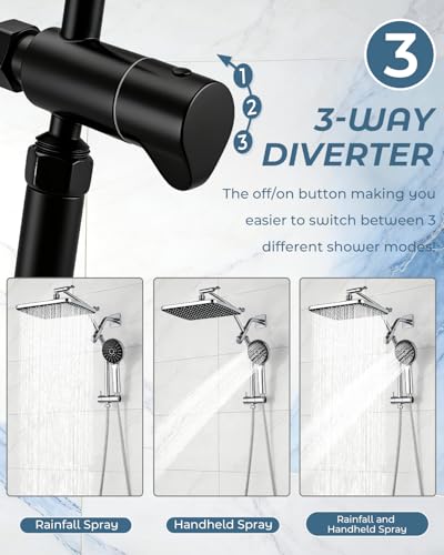 Shower Head with Handheld,High Pressure Black Slide Bar Shower Head | Regaderas Para Shower,11.8" Rectangular,Shower Head,Dual Shower Head,Bathroom Decor,Extension Arm,5 Spray Mode - color: C-Matte Black, style: Rectangular 12"