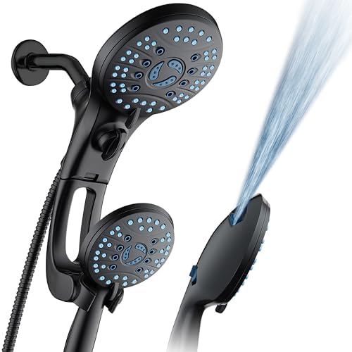 AquaCare 50-mode High Pressure Shower Head Combo with Arm & Dual Power Wash | Hygienic Jets, 2-mode Handheld Power Wash for Tub, Tile & Pets, Long 6 ft. Stainless Steel Hose, Extra Wall Bracket / Black - color: Matte Black, style: 1.8 Gallons Per Minute
