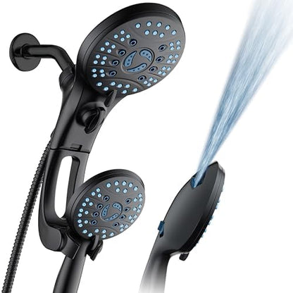 AquaCare 50-mode High Pressure Shower Head Combo with Arm & Dual Power Wash | Hygienic Jets, 2-mode Handheld Power Wash for Tub, Tile & Pets, Long 6 ft. Stainless Steel Hose, Extra Wall Bracket / Black - color: Matte Black, style: 1.8 Gallons Per Minute