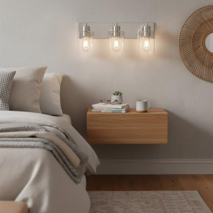 3-Light Bathroom Vanity Light Fixtures,Modern Wall Sconces,Bathroom Lights Over Mirror,Wall Mounted Lamp for Kitchen Living Room Bedroom Hallway,Brushed Nickel Finish with Clear Glass Shade | Brushed Nickel Metal Frame,Up/Down Wall Mount,cylinder Glass Sh