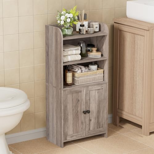 Homhedy Small Bathroom Storage Cabinet, Toilet Paper Storage Cabinet | Bathroom Floor Cabinet with Doors and Shelves, Bathroom Organizers for Small Spaces, 7.9" D x 14.6" W x 31" H, Greige - color: Greige, size: 7.9"D x 14.6"W x 31"H
