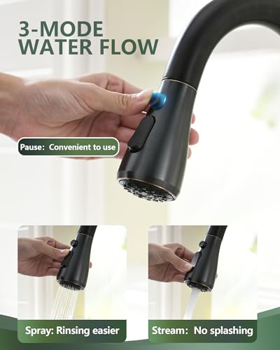 VFAUOSIT Kitchen Faucet with Pull Down Sprayer, Oil Rubbed Bronze | Cold-Start Safety, 3 Spray Modes, 360° Swivel, cUPC/CEC Certified, Fingerprint-Resistant Finish, Premium Ceramic Disc Valve - color: Oil Rubbed Bronze