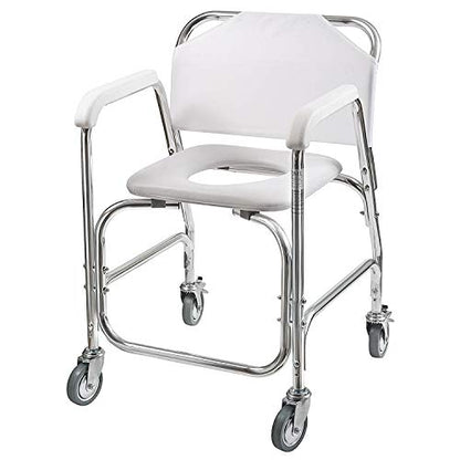 DMI Rolling Shower Chair, Commode, Transport Chair, FSA Eligible, Rolling Bathroom Wheelchair for Handicap, Elderly, Injured or Disabled, 250 Lb. Weight Capacity, Aluminum Frame, White
