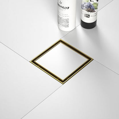 Square Shower Drain, 304 Stainless Steel Floor Drain 4" | with Tiled Insert Grate & Hair Strainer, Bathroom 2-in-1 Tiled in Drain, CUPC Certified - color: Brushed Gold, size: 4''