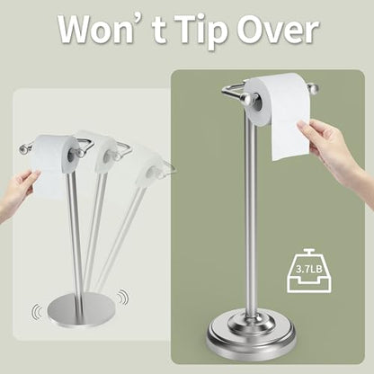 Toilet Paper Holder Stand, Brushed Nickel Toilet Paper Holder Free Standing,Post Pivoting Design & Stable Weighted Base SUS304 Stainless Steel for Bathroom - color: Brushed Nickel