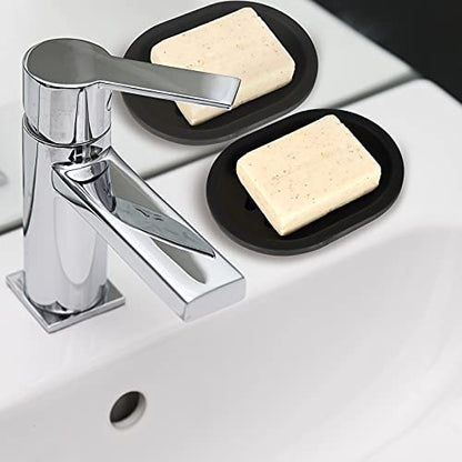 Topsky Soap Dish for Shower, 2pcs Soap Dishes Soap Savers for Bar Soap, Soap Bar Holder Shower with Drip Tray, Plastic Soap Holders with Drain for Kitchen Sink, Easy to Clean, Keeps The Soap Dry - color: Black