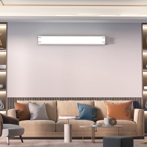LED Bathroom Light Fixtures Over Mirror 32” Vanity Light with Milky White Lampshade 4000K Daylight Chrome Finishing Bath Bar (Chrome) - color: Chrome, size: 32 inch