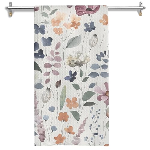 Watercolor Floral Kitchen Towels, Vintage Cottagecore Wildflower Botanical Dish Tea Towels for Kitchen Decor, Retro Floral Hand Towels for Bathroom Decor, 16x24 Inches - color: Floral-i