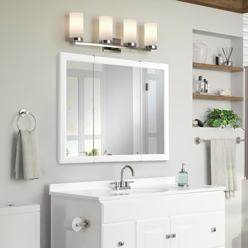 Design House Wyndham Tri-View Medicine Cabinet, 36", White | Wall Mount, Transitional, Wood, Bath, 545103-WHT - color: White, size: 36 in. W x 30 in. H