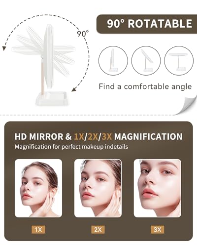 BERTHALESS Rechargeable Makeup Mirror with Lights, 14.4" L x 9.1" W Lighted Vanity Mirror Tabletop 3X/2X/1X Magnification - color: Peacock C