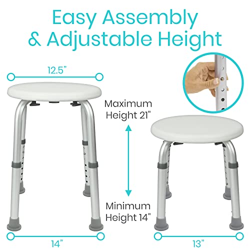 Vive Shower Stool for Inside Bath - Small, Adjustable, Plastic, Round, Non-Slip - Bathtub Seat Chair for Bathroom Safety - Waterproof Medical Universal Tub Bench for Elderly, Senior, Women, Adults | Non-Slip - Bathtub Seat Chair for Bathroom Safety - Wate