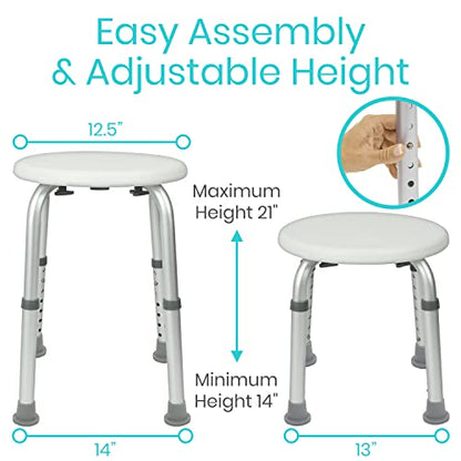 Vive Shower Stool for Inside Bath - Small, Adjustable, Plastic, Round, Non-Slip - Bathtub Seat Chair for Bathroom Safety - Waterproof Medical Universal Tub Bench for Elderly, Senior, Women, Adults | Non-Slip - Bathtub Seat Chair for Bathroom Safety - Wate