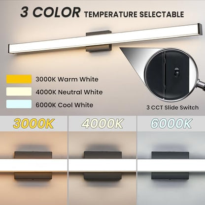 Modern LED Bathroom Vanity Light 48 inch 32W Dimmable 3CCT Bathroom Light Fixture Over Mirror Rectangle Bath Vanity Light Bar with Double Layer Acrylic Shade (Matte Black) - color: Black, size: 48 inch