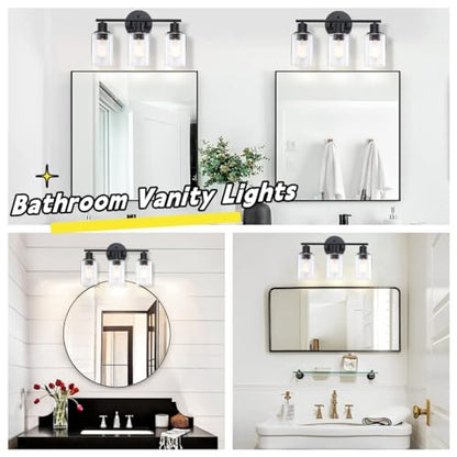 WISBEAM 3-Light Vanity Light Over Mirror, Black Bathroom Wall Light Fixtures with Clear Glass Shade Including E26 Medium Base, Bulb NOT Included - color: Black, size: VNT004