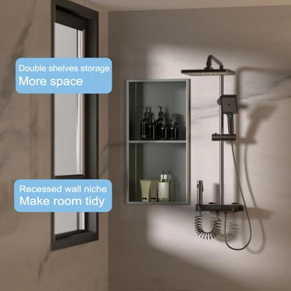 No Tile Ready Gunmetal Shower Niche,Stainless Steel Shower wall Niche Inserts(Gery, 24 * 12 in) - color: Grey, size: 24 * 12 in