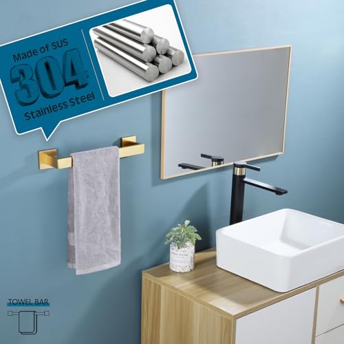 KOKOSIRI 12 Inch Hand Towel Holder Bath Towel Bar Kitchen Dish Cloths Hanger Stainless Steel Wall Mount, Brushed Gold, B4003BG-L12 - color: Brushed Gold, size: 12-Inch