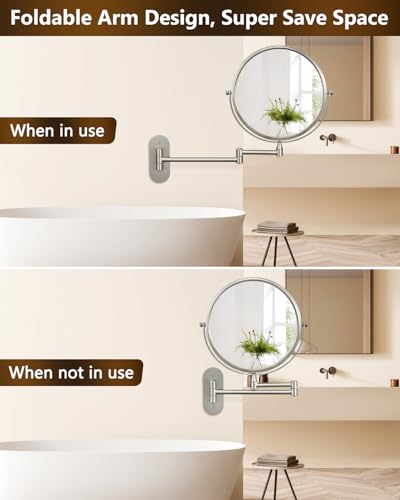 DECLUTTR 9 Inch Wall Mounted Makeup Mirror, 15X Magnification Double Sided Swivel Extendable Bathroom Mirror - color: Brushed Nickel