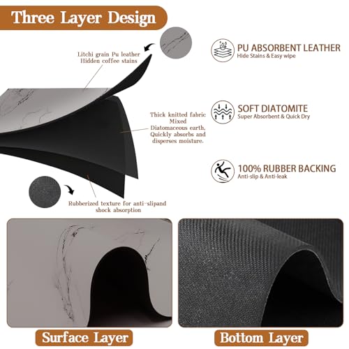 Dish Drying Mats for Kitchen Counter, 24"x16" Absorbent Coffee Bar Mat, Quick Dry Dish Rack Pad with Rubber Backed Non-Slip Marble Pattern Kitchen Counter Dish Draining Mat Easy to Clean (Gray) - color: Gray