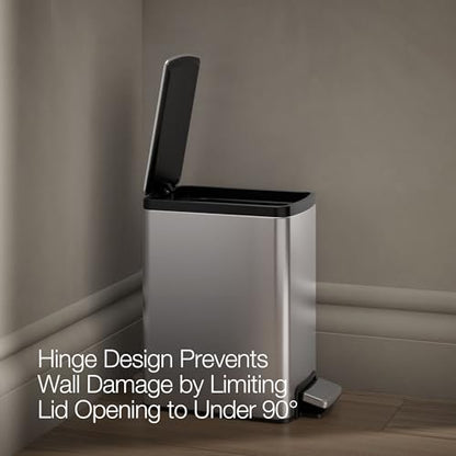 Kohler 1.6 Gallon Stainless Steel Bathroom Trash Can | 31319-ST, Small Waste Bin, Quiet-Close Lid, Hands-Free Foot Pedal - color: Stainless Steel, size: 1.6 Gallon - Step Can