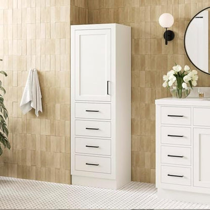 ARIEL Bathroom Storage Cabinet - Solid Hevea Wood and Fully Assembled for Long-Lasting Durability and Sophisticated Finish - color: White, style: Hepburn