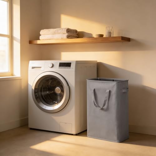 Narrow Laundry Hamper, Skinny Laundry Basket, 45L, Grey, 24" | Slim Laundry hamper for Small Spaces laundry bag with handle, Foldable clothes hampers for laundry basket organizer - color: Gray (With Handles)