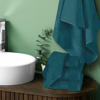 Ultra Soft 6 Pack Cotton Towel Set, Contains 2 Bath Towels 28x55 inch, 2 Hand Towels 16x24 inch & 2 Wash Coths 12x12 inch, Ideal Everyday use, Compact & Lightweight - Teal - color: Teal
