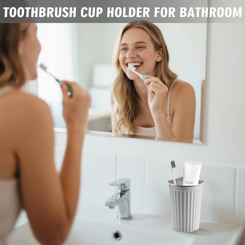 Toothbrush Cup Holder for Bathroom,Reusable Stainless Steel Bathroom Cup | 3"x4.5" Unbreakable White Bathroom Tumbler Cup ,300ml Easy To Clean Striated Mouthwash Cup - color: Gray